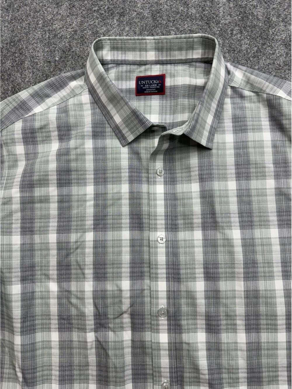 UNTUCKIT  Polo Shirt Mens 2XL Slim Fit Green Plaid Preppy Lightweight 653